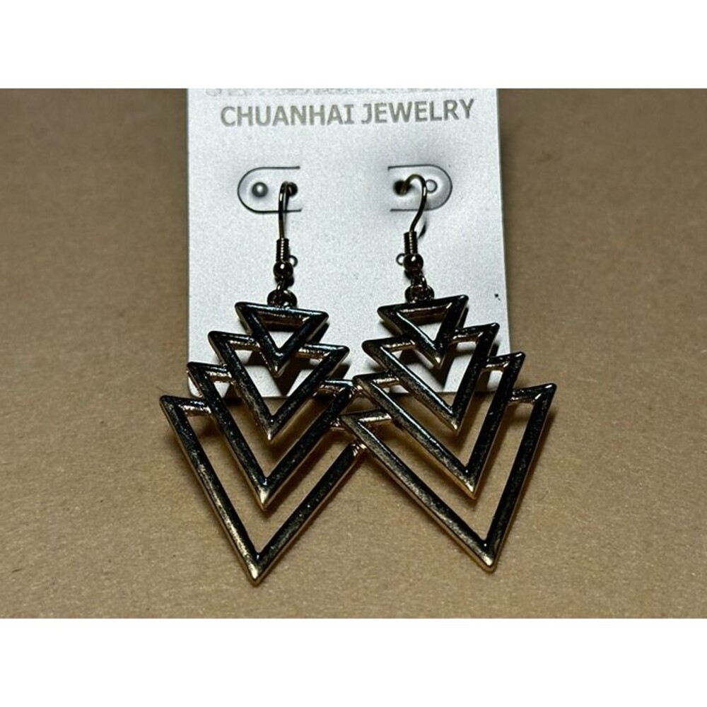 chuanhai jewelry gold tone triangle chevron drop earrings statement nwt new